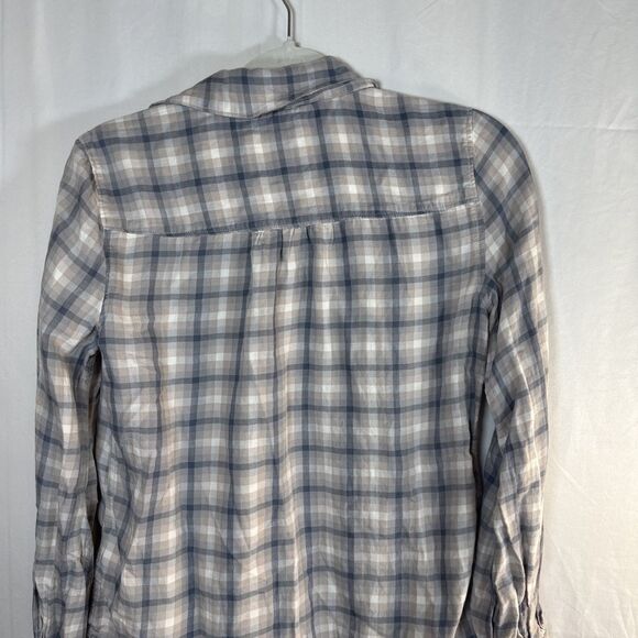 Abercrombie & Fitch Tan & Blue Plaid Button Up Shirt Women’s Size SMALL Preowned - Picture 14 of 16